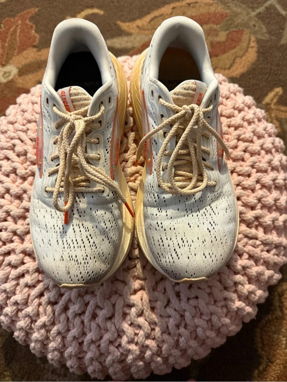 Women’s White and Cream Athletic Sneakers with Coral Accents